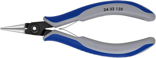 KNIPEX 5-1/4" Precision Electronics Gripping Pliers w/Round, Pointed Jaw, Ergonomic Grip (3432130)