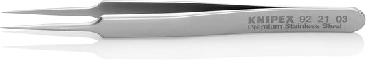 KNIPEX Tools 92 21 03 Premium Stainless Steel Gripping Tweezers-Needle-Point Tips, 4-1/2"