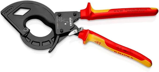KNIPEX Tools 95 36 320 Three Stage Drive Ratchet Cable Cutter with 1000V Insulated Handle, Red/Yellow