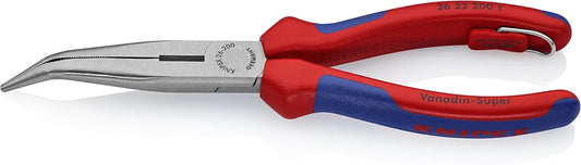 Knipex Tools 26 22 200 T BKA 8" Angled Side Cutting Long Nose Pliers with Tether Attachment-Comfort Grip