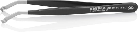 KNIPEX Tools 92 16 02 ESD Stainless Steel Positioning Tweezers-35°Angled-ESD, 4-3/4"