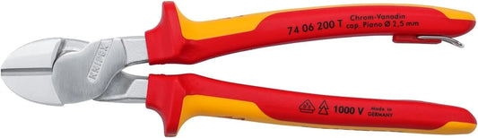 KNIPEX Tools 74 06 200 T High Leverage Diagonal Cutters-1000V Insulated-Tethered Attachment, 8", Red/Yellow