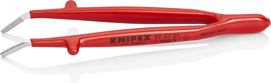 KNIPEX Tools 92 47 01 Stainless Steel Gripping-30°Angled Tweezers-1000V Insulated, 5-1/2", Red