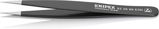 KNIPEX Tweezers,ESD,Straight,5-1/4 In,SS,Black (922869ESD)