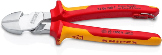 KNIPEX Tools 74 06 200 T High Leverage Diagonal Cutters-1000V Insulated-Tethered Attachment, 8", Red/Yellow