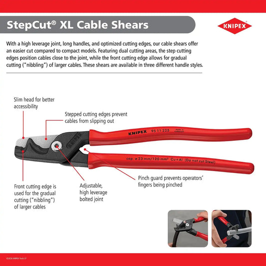 KNIPEX Tools 95 18 225 US StepCut® XL Cable Shears-1000V Insulated, 9"