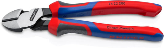 KNIPEX 74 22 200 Comfort Grip High Leverage Angled Diagonal Cutter, 8-Inch, Angled, Comfort Grip