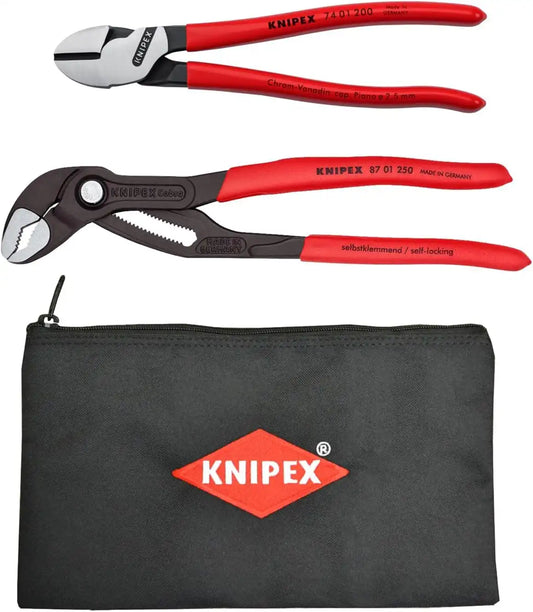 KNIPEX Cobra 10 in. Box Joint Pliers/8 in. Diagonal Cutting Pliers Set with Bonus Bag (3-Piece)