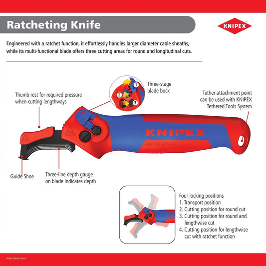 KNIPEX Tools 16 50 145 SBA Ratcheting Knife, 5-3/4"