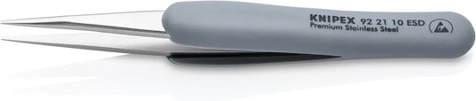 KNIPEX Tools 92 21 10 ESD Premium Stainless Steel Precision Tweezers-Pointed Tips-ESD Rubber Handles, 5-1/4""