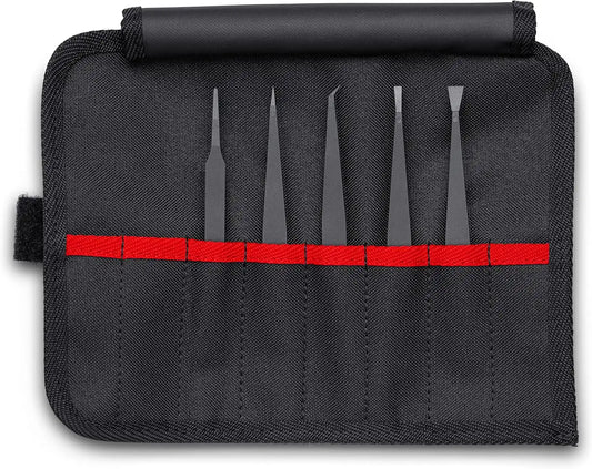 KNIPEX Tools 92 00 05 ESD 5 Pc Plastic Tweezer Set in a Tool Roll-ESD, Silver