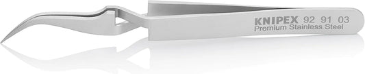 KNIPEX Tools 92 91 03 Premium Stainless Steel Cross-Over Gripping Tweezers-45°Angled-Needle-Point Tips, 4-1/2'', Silver