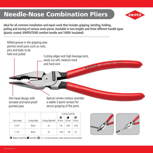 KNIPEX - 08 28 145 US Tools - Needle-Nose Combination Pliers, 1000V Insulated (0828145US)